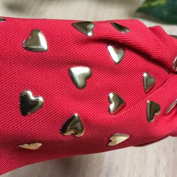 Anthro Gold Heart Studded Red Headband - Picture 14 of 16